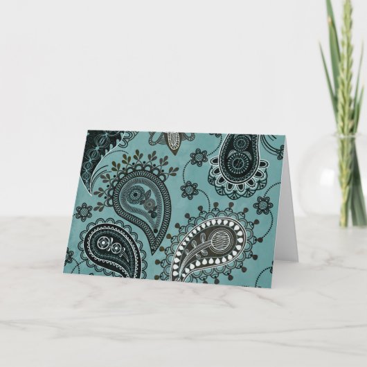 Donker turquoise paisley kaart (Voorkant)