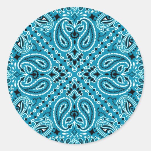 Donker Turquoise Paisley Western Bandana Sjaal Pri Ronde Sticker (Voorkant)