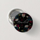 Donker Turquoise Rode Bloemige Monogram Ronde Button 3,2 Cm (Voorkant /achterkant)