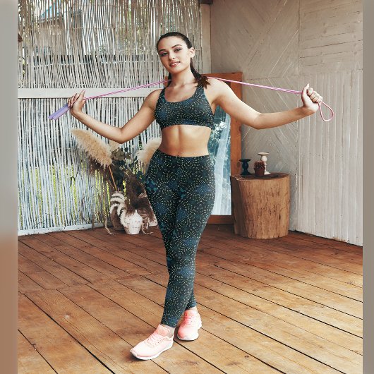 Donker turquoise wervelpatroon leggings