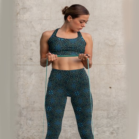 Donker turquoise wervelpatroon leggings