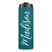 Donker Turquoise Wit Handgeschreven Script Custom Thermosbeker (Voorkant)