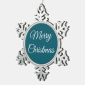 Donker Turquoise & Wit: Tin Sneeuwvlok Ornament (Rechts)