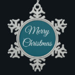 Donker Turquoise & Wit: Tin Sneeuwvlok Ornament<br><div class="desc">Dit ornament zal er mooi uitzien op je kerstboom. Het elegante lettertype is visueel aangenaam. Maar dit is misschien niet jouw kopje thee. Dat is prima. U kunt allerlei wijzigingen aanbrengen,  waaronder de achtergrond en de boodschap. Origineel werk; © Sharon Lee Hudson. Alle rechten voorbehouden.</div>