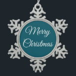 Donker Turquoise & Wit: Tin Sneeuwvlok Ornament<br><div class="desc">Dit ornament zal er mooi uitzien op je kerstboom. Het elegante lettertype is visueel aangenaam. Maar dit is misschien niet jouw kopje thee. Dat is prima. U kunt allerlei wijzigingen aanbrengen, waaronder de achtergrond en de boodschap. Origineel werk; © Sharon Lee Hudson. Alle rechten voorbehouden.</div>