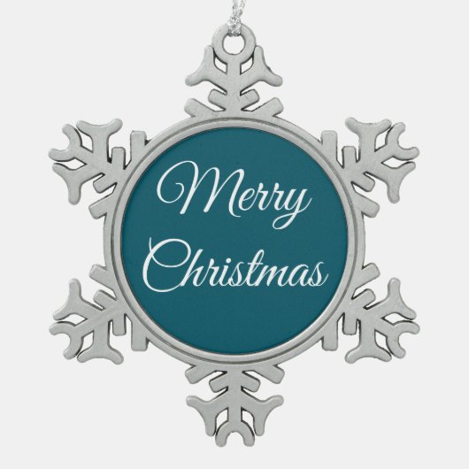 Donker Turquoise & Wit: Tin Sneeuwvlok Ornament (Voorkant)