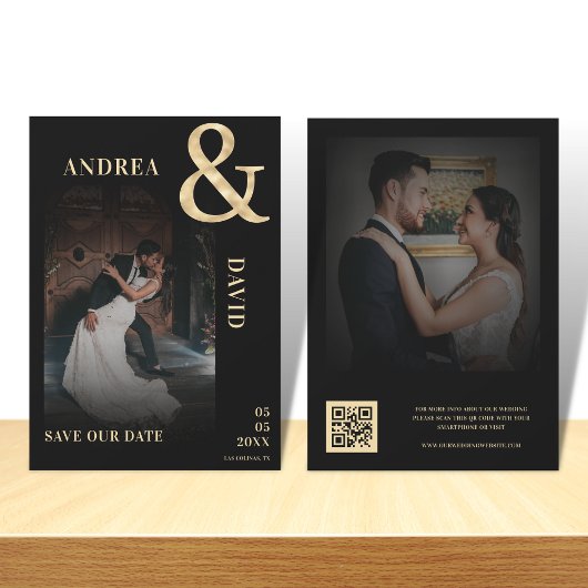 Donker verbleekte foto gouden ampersand QR-code tr Save The Date