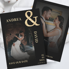 Donker verbleekte foto gouden ampersand trouwwebsi save the date