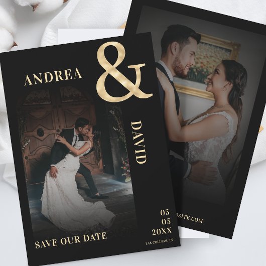 Donker verbleekte foto gouden ampersand trouwwebsi save the date