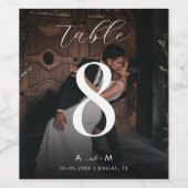 Donker Verbleekte Foto & Monogram Tafelnummer Trou Wijn Etiket (Enkel label)