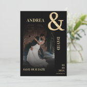 Donker Vervaagd Foto & Gouden Ampersand Zwart Brui Save The Date (Staand voorkant)
