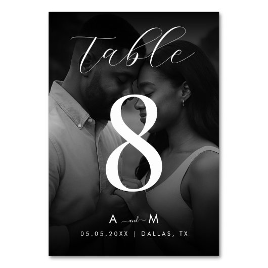 Donker Vervaagd Foto & Monogram Elegant Zwart Brui Kaart (Voorkant)