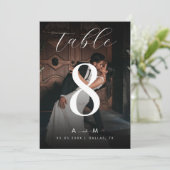Donker vervaagd foto monogram zwart tafel nummer 8 kaart (Staand voorkant)