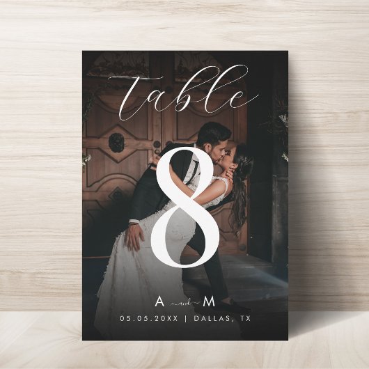 Donker vervaagd foto monogram zwart tafel nummer 8 kaart