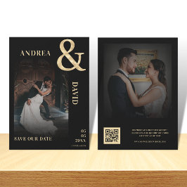 Donker Vervaagde Foto Gouden Ampersand QR Code Bru Save The Date