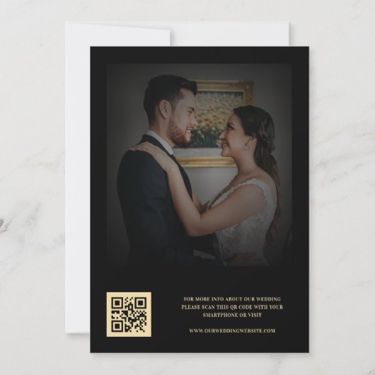 Donker Vervaagde Foto Gouden Ampersand QR Code Bru Save The Date (Achterkant)