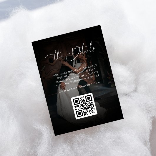 Donker Vervaagde Foto QR Code Zwart Trouwdetails Informatiekaartje
