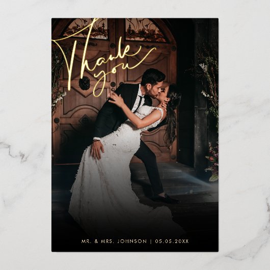 Donker Vervaagde Foto Romantisch Zwart Dank u Brui Folie Uitnodiging (Voorkant)