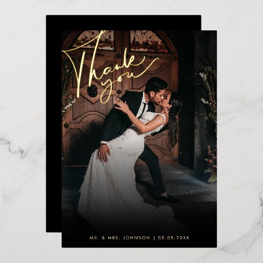Donker Vervaagde Foto Romantisch Zwart Dank u Brui Folie Uitnodiging (Voorkant / Achterkant)