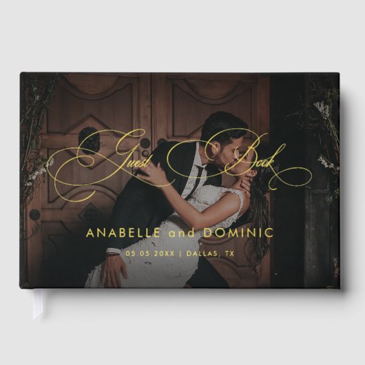 Donker Vervagende Foto Kalligrafie Elegante Folie  Gastenboek (Voorkant)