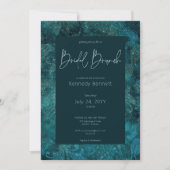Donker Victoriaans Blauwgroen Damask Bridal Brunch Kaart (Voorkant)
