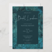 Donker Victoriaans Blauwgroen Damask Bridal Lunche Kaart (Voorkant)