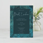 Donker Victoriaans Blauwgroen Damask Bridal Lunche Kaart (Staand voorkant)