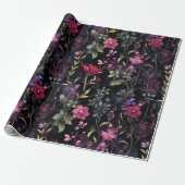 Donker Victoriaans Bloemen Roze Paarse Decoupage Cadeaupapier (Uitgerold)