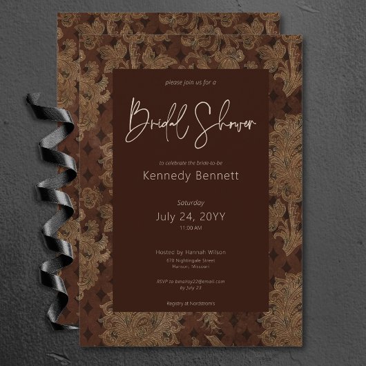 Donker Victoriaans Bourgogne Damask Vrijgezellenfe Kaart