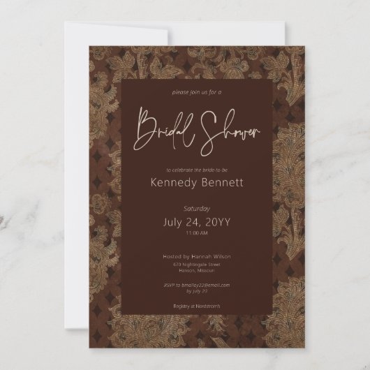 Donker Victoriaans Bourgogne Damask Vrijgezellenfe Kaart (Voorkant)