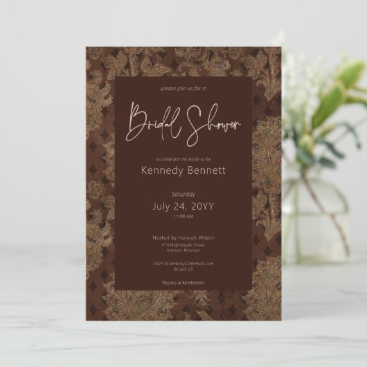 Donker Victoriaans Bourgogne Damask Vrijgezellenfe Kaart (Staand voorkant)