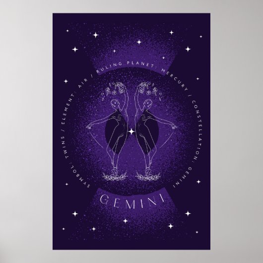 Donker Violet Elegant Gemini Poster Portret (Voorkant)