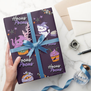 donker violet Hocus Pocus schattige Heksenkat Hall Cadeaupapier
