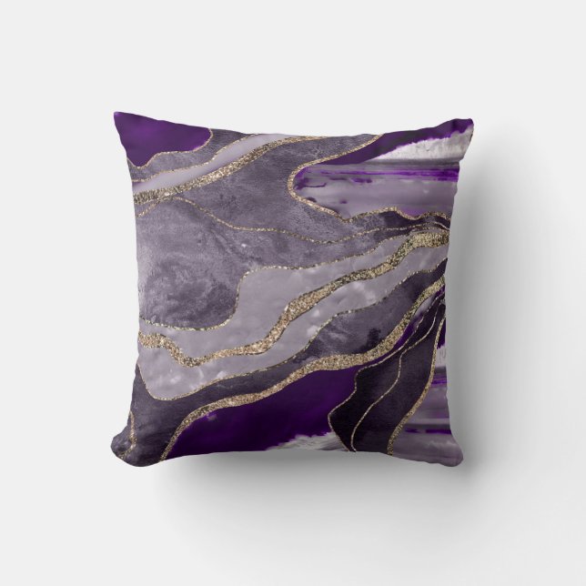 Donker Violet Marble Agate Gold Glitter Glam Kussen (Voorkant)