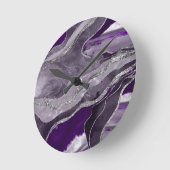 Donker Violet Marble Agate Silver Glitter Glam #1  Ronde Klok (Hoek)