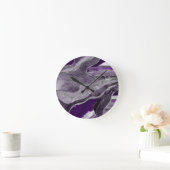 Donker Violet Marble Agate Silver Glitter Glam #1  Ronde Klok (Huis)
