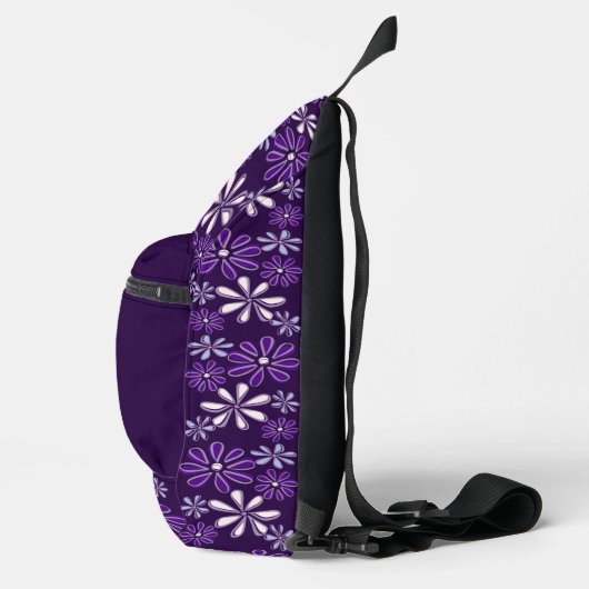 Donker violette bloem doedel patroon sling bag (Rechts)