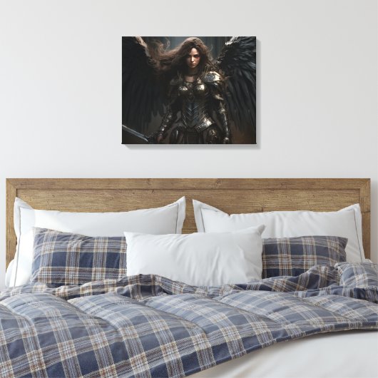 Donker Vrouw Angel Knight - Uitgerekte Canvas Prin (Insitu (Slaapkamer))