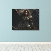 Donker Vrouw Angel Knight - Uitgerekte Canvas Prin (Insitu (Houten vloer))