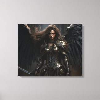 Donker Vrouw Angel Knight - Uitgerekte Canvas Prin Afdruk