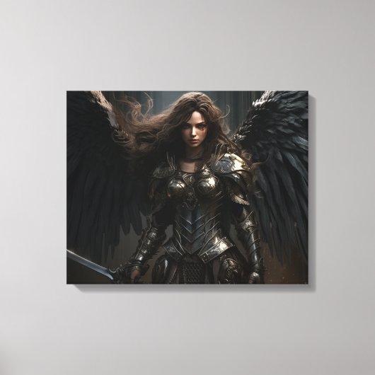 Donker Vrouw Angel Knight - Uitgerekte Canvas Prin Afdruk (Voorkant)