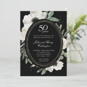 Donker Waterverf Bloemengoud Frame 50ste Verjaarda Kaart (Staand voorkant)