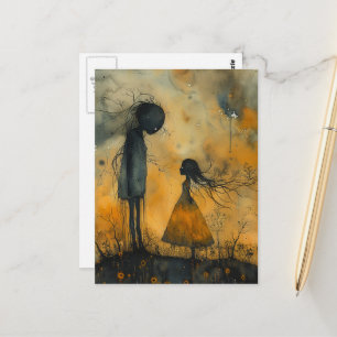 Donker Waterverf Paar Verliefd Briefkaart