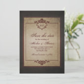 Donker Weathered Gothic Monogram sparen de Datum Save The Date (Staand voorkant)