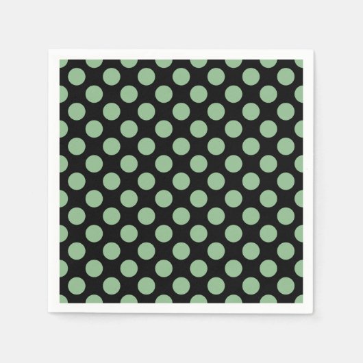 Donker Zee Groen op Zwart Grote Polka Dots Papier Servet (Voorkant)