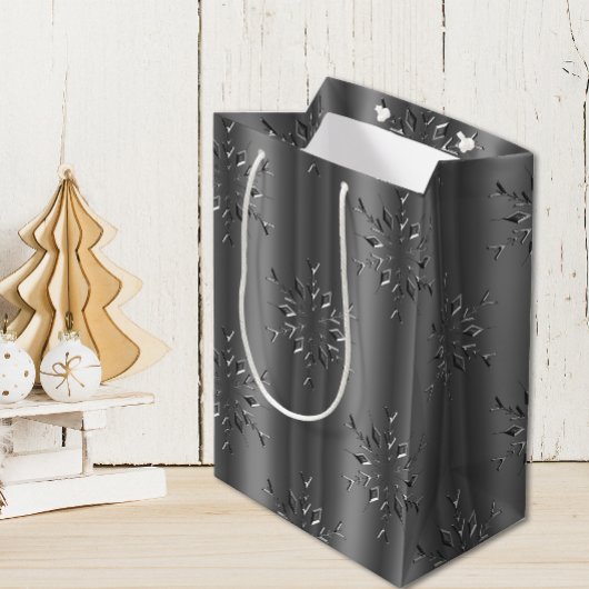 Donker Zilver Sneeuwvlokken Kerstmis Medium Cadeauzakje