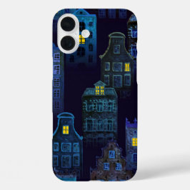 DONKER ZWART & BLAUWE GRIEZELIGE HALLOWEEN HUZEN iPhone 16 PLUS HOESJE