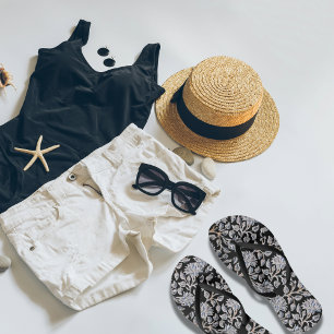 Donker Zwart Bloemen Paar Teenslippers