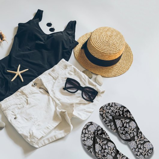 Donker Zwart Bloemen Paar Teenslippers