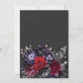 Donker Zwart Bloemen & Zilveren Web Bruids Luncheo Kaart (Achterkant)